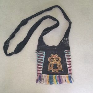 Distressed Owl Fringe Crossbody Purse